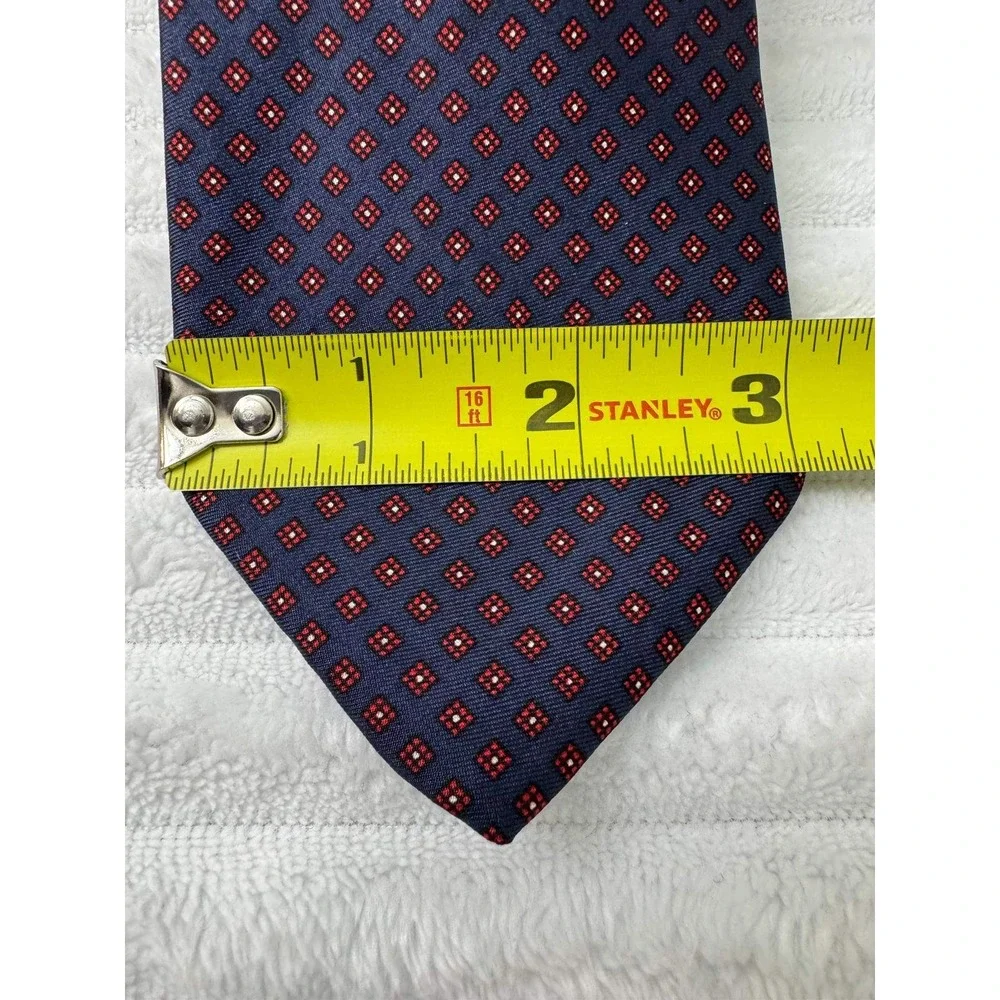 Vittorio Rex Italy Mens Silk Tie Navy Blue Red Geometric Diamond Pattern